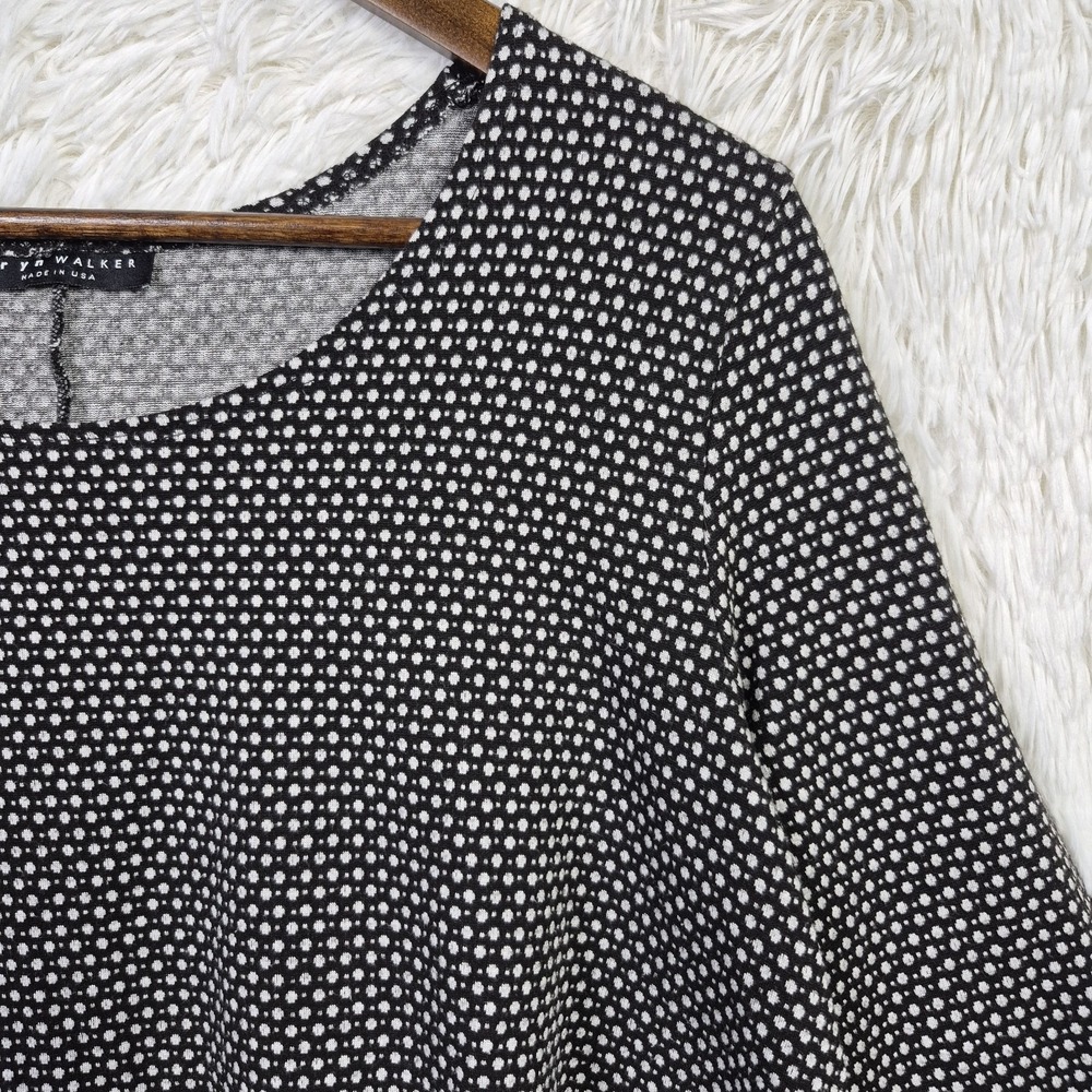 Bryn Walker Womens Black White Dot Sharkbite Hem Tunic Long Sleeve Lagenlook USA